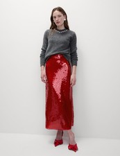 Marks & Spencer Womens Midaxi Pencil Sequin Skirt in Red Orchid - M&S