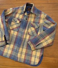 Vintage 70s CPO Flannel Jacket Mens M Presscott Casuals Plaid Wool Linen Shacket
