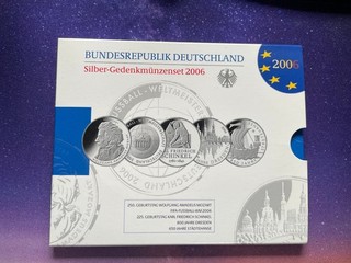 5 x 10 Euro Silber Gedenkmünzen Set BRD 2006 Spiegelglanz Polierte Platte