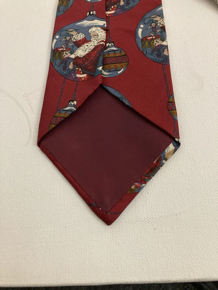 Corbata de Navidad de Papá Noel vintage borgoña clásicos de Cambridge 100 % seda Foto 3 de 4