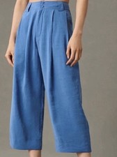 NWT 138 By Anthropologie Cropped Pleated Trousers Pants Blue Light Weight NEW