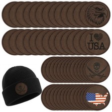 64 Pack Dark Brown Round Blank Leather Hat Patches with Adhesive Laserable
