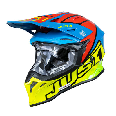 Just1 J39 Motocross Enduro Thruster Fluo Yellow Red Blue Medium Helmet (57-58cm)