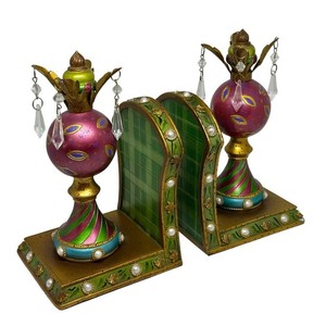 VTG Harlequin Bookends Home Decor OS Pink Green Gold Pearl Crystal Maximalist