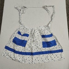Half Apron White Blue Floral With Pockets