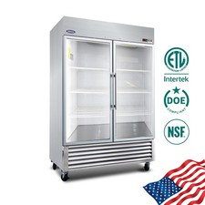 49CuFt 54"Commercial Tempered Glass-Double Door Reach-In Fridge LED Lighting