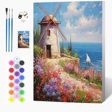 DIY Lighthouse Paint By Numbers Set for Adults Kids with Wooden Frame, Lan...
