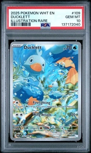 Ducklett 109/086 - Pokemon White Flare Illustration Rare - PSA 10