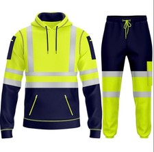 High Visibility Mens Tracksuit Hi Vis Hoodie Reflective Work Pants Set