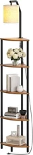 Corner Shelf with Light, 5 11.4"L x 11.4"W x 70.1"H, Rustic Brown + Black 