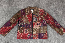 Chico's Messinia Austere Silk Blend Jacket Patchwork Embroidery Size 1