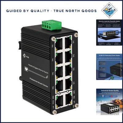 Compact Gigabit Ethernet Switch with 10 Ports and 12-48V DC Input Compatibility