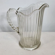 Antique 1860s McKee EAPG  Clear Glass Prism Pattern Water Pitcher FARMHOUSE HOME