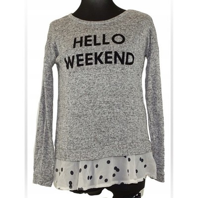 (A2) Epic Threads ''Hello Weekend'' Sweatshirt Gray Polka Dot Hem Girls XL 14/16