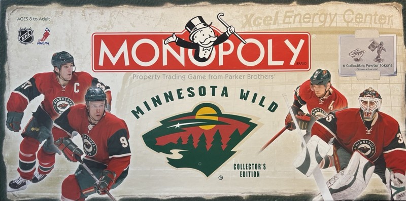 Minnesota Wild Monopoly Collectors Edition Board Game - (6) Pewter Tokens - VG