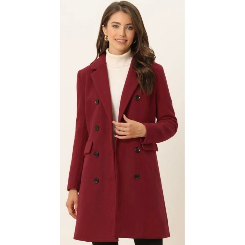 Allegra K Women's Winter Coat Elegant Notched Lapel Double Breasted Trench Coat