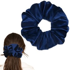 Big Velvet Scrunchie 6.5 Inch Jumbo Hair Ties Oversized Navy Blue Holder