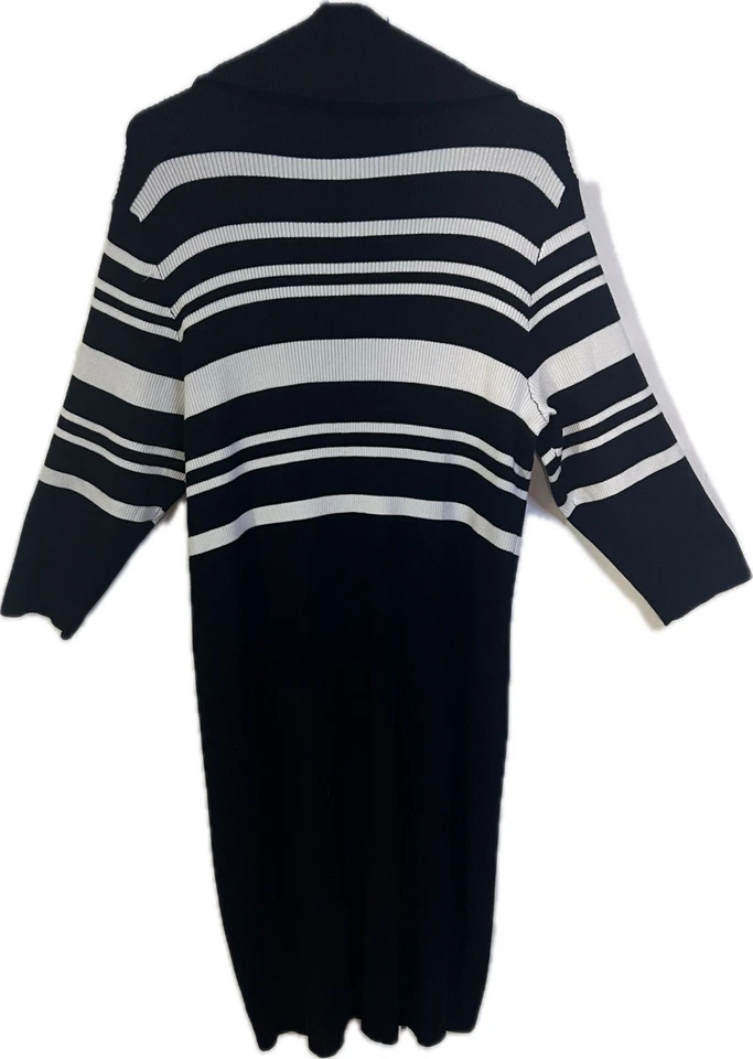 Cato Sweater Dress Size 22/24W Black White Striped Zip Collar Midi Soft Knit - Image 3 of 4