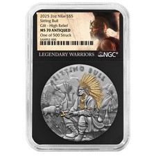 Niue 2025 $5 2-oz Sitting Bull High Relief Silver Antiqued &Gold Gilded