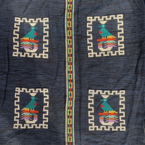 Vintage Guatemalan Handwoven Embroidered Aztec Quetzal Bird Shirt Folk Art - Picture 2 of 6
