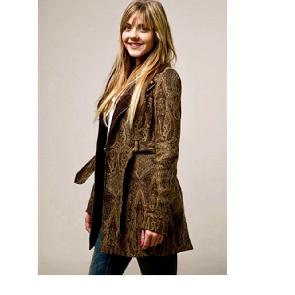 🌻Abrigo de coche vintage Free People brocado cachemira marrón y dorado abrigo de guisante usado en excelente estado🌻 Foto 3 de 4