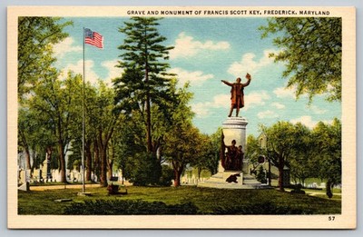 Vintage Francis Scott Key Monument Postcard Frederick Maryland Linen