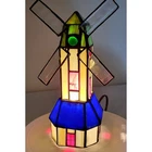 Tiffany Style Stained Glass Windmill 11" Tall Accent Light Mosaic Lamp Vintage