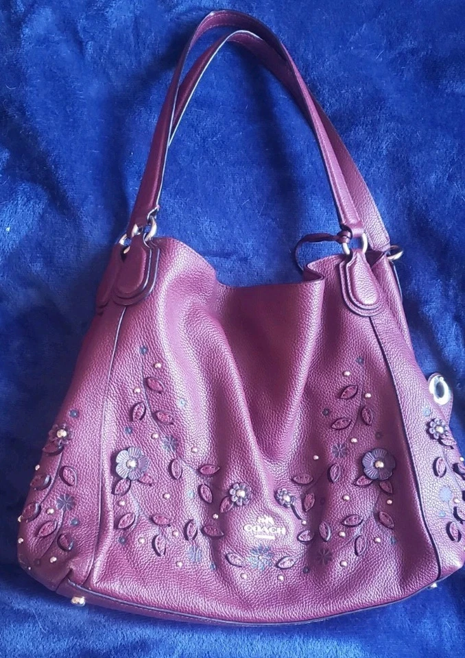 BOLSO DE HOMBRO COACH WILLOW FlORAL EDIE 31 CUERO GRANULADO ROJO BORGOÑA NUEVO SIN ETIQUETAS Foto 3 de 4