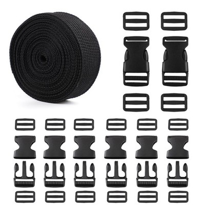 Strap and Buckles kit - 18 ft Nylon Webbing 1 inch wide, 8 Pack Quick Release