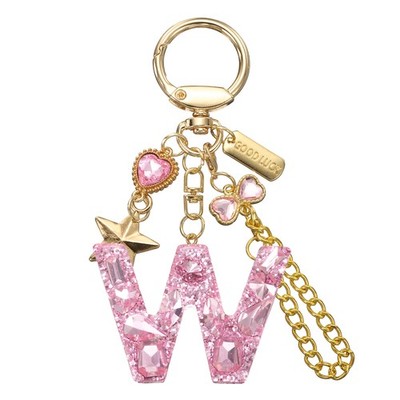 Initial Letter Keychain for Women Cute Heart Butterfly Star Chain Pink (W)