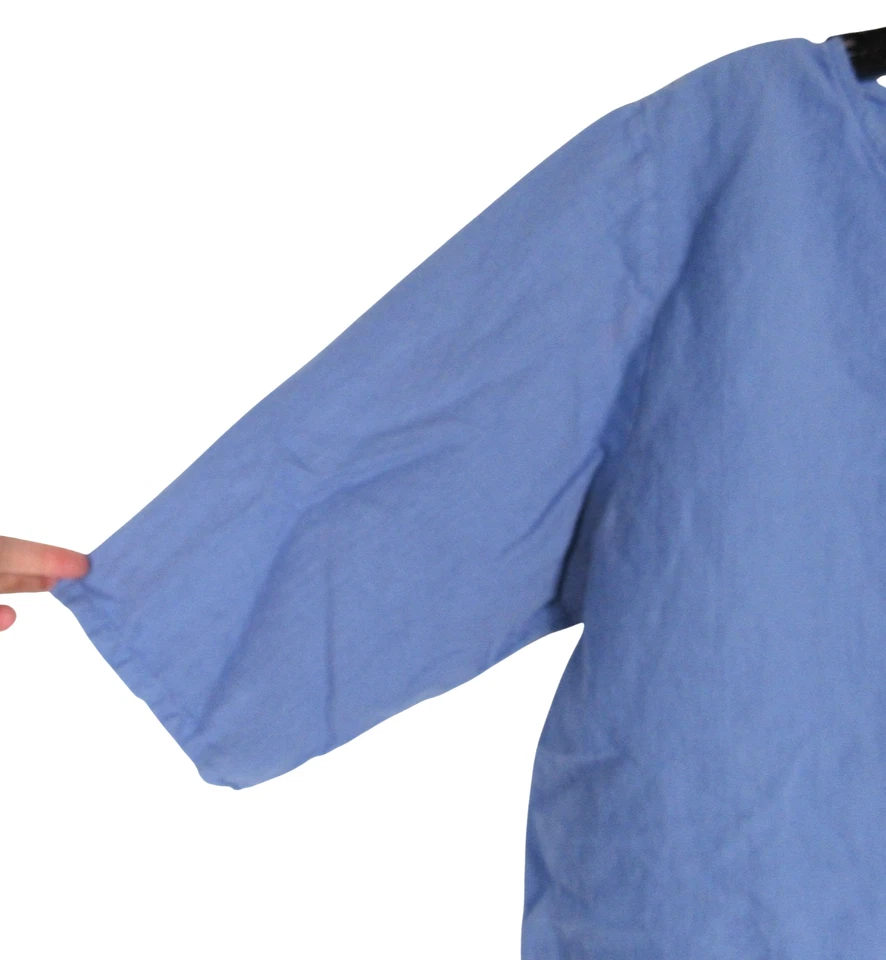 BLUSA/TOP ALGODÓN Peso Medio MEZCLA DE LINO Azul BOTÓN-UP Lagenlook Talla 1X Foto 3 de 4