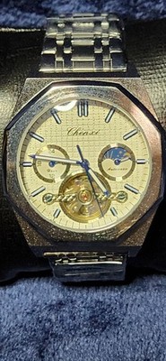 Chenxi Men's Automatic Mechanical Octagon Watch Silver/Blue Dial Metal Bracelet