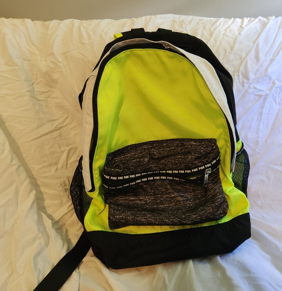 Victoria's Secret PINK Backpack Black Neon Yellow Gem