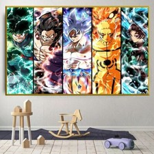 Poster Di Naruto, Goku, Tanjiro, Luffy, Midoria Su Tela Senza Cornice 70×100cm