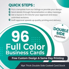 96 Business Cards Printing FREE Custom Design, 2 Side Print THICK 16pt CARD CS2