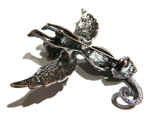 MANTICORE BROOCH copper crystal winged tiger sphinx cat wings pin rhinestone 2W - Picture 4 of 4