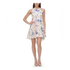 Tommy Hilfiger Womens White Floral Sleeveless Crew Neck Knee Length Party Dress