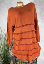 Long Pullover Strick Tunika  Kleid Italy Fransen ROSTBRAUN 38 40 42