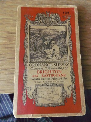 ORDNANCE SURVEY CONTOURED ROAD MAP OF  BRIGHTON POPULAR EDITION LINEN 1933