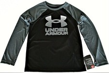 Under Armour Boys Heat Gear Black Gray Long Sleeve Shirt Y6  Y7 NWT