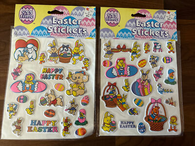 VINTAGE 1990’s HAPPY EASTER PUFFY STICKERS SET IMPERIAL TOY BUNNY Eggs ...
