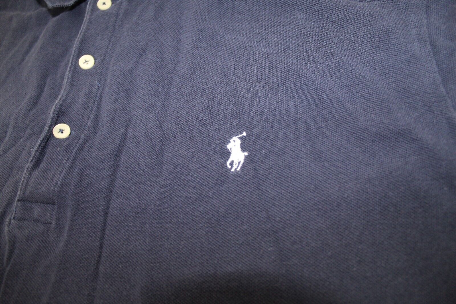 Polo vintage Ralph Lauren golf blu navy bianca pony cotone SS camicia uomo grande