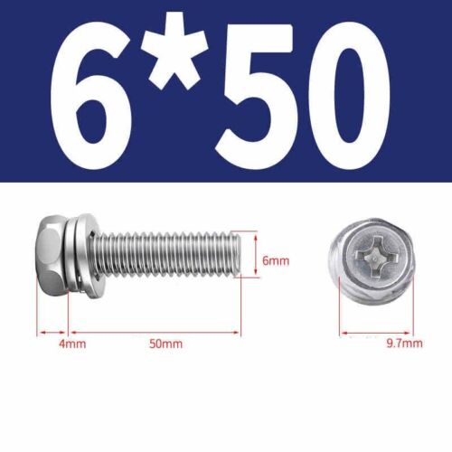 Phillips Hex Head with Washer Screws Hexagon Combination Stainless Steel M3-M10 - Picture 53 of 71