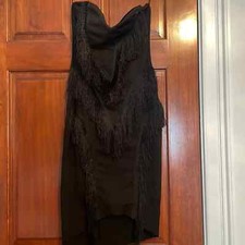 Black fringe detail strapless mini dress NWOT