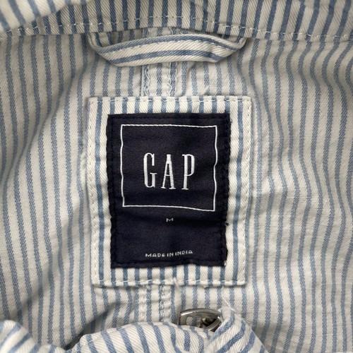 GAP Utility Jacket Medium Classic Military Safari White Blue Pinstripes Pockets - Picture 2 of 12