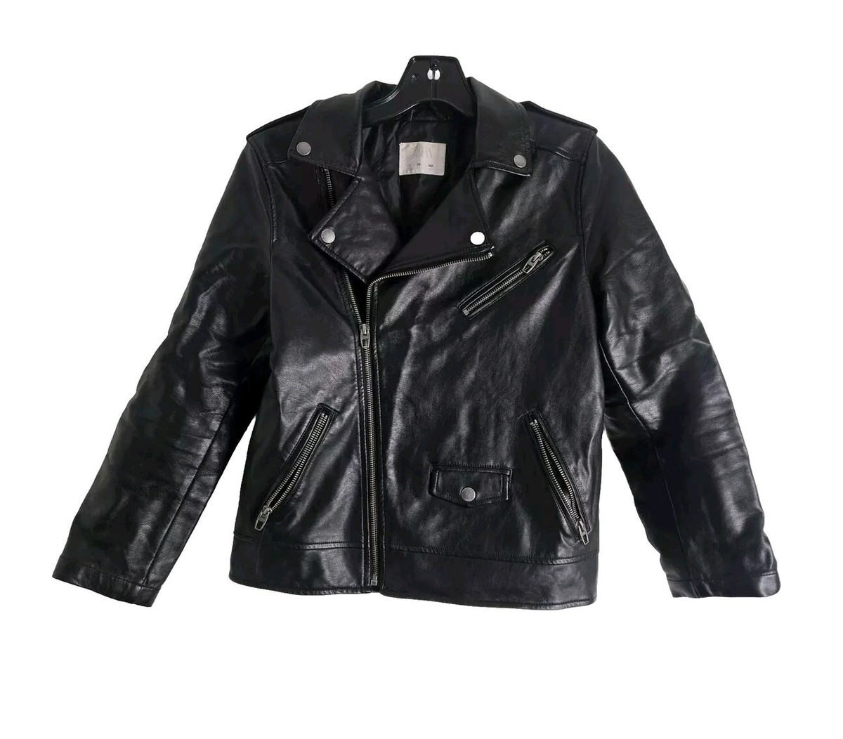 ZARA  kids ブラックレザーライダースジャケット Zara Faux Leather Kids Laper Collar Long Sleeves Black Biker