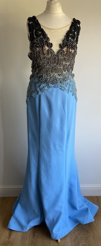 Loré Kleid Gr. 38 blau schwarz silber Perlen gefüttert Abschlussball Anlass