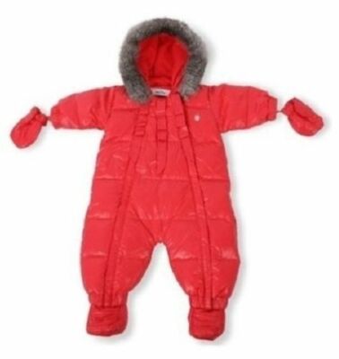 Baby Dior dunkelrosa Schneeanzug Kinderwagenanzug Ski Daunen Natur Kaninchenfell Kapuze Besatz