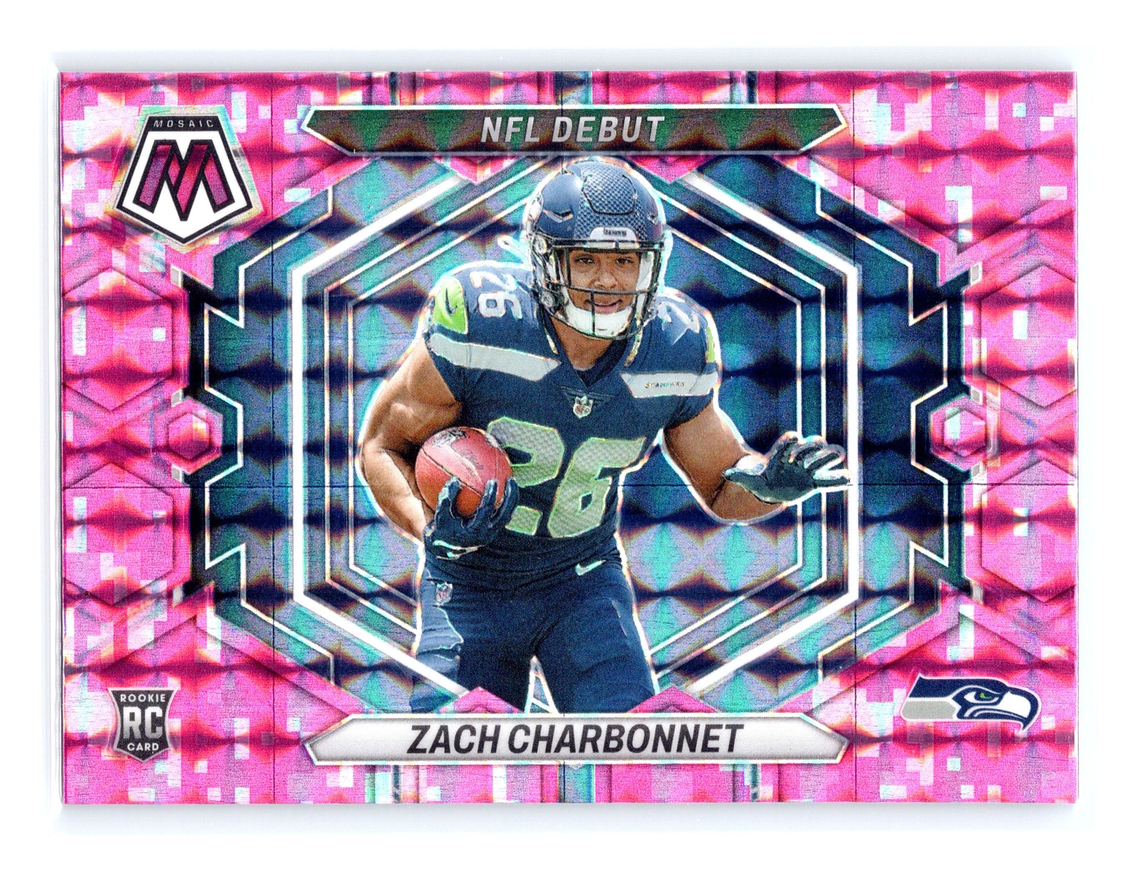 2023 Panini Mosaic Football #ND-11 Zach Charbonnet RC CAMO PINK Prizm Seahawks