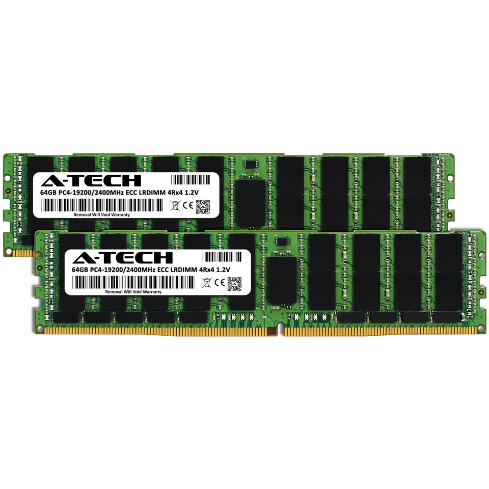 A-Tech 128GB 2x 64GB 4Rx4 PC4-19200 ECC Load Reduced LRDIMM Server Memory RAM - Image 2 of 4